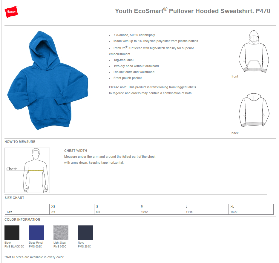 Hanes Youth 7.8 Oz. EcoSmart Pullover Hooded Sweatshirt Western Health